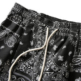 Mens Paisley Printed Shorts Hip Hop Loose Elastic Waist Sweat Shorts Casual Harajuku Drawstring Streetwear Sportswear Joggers