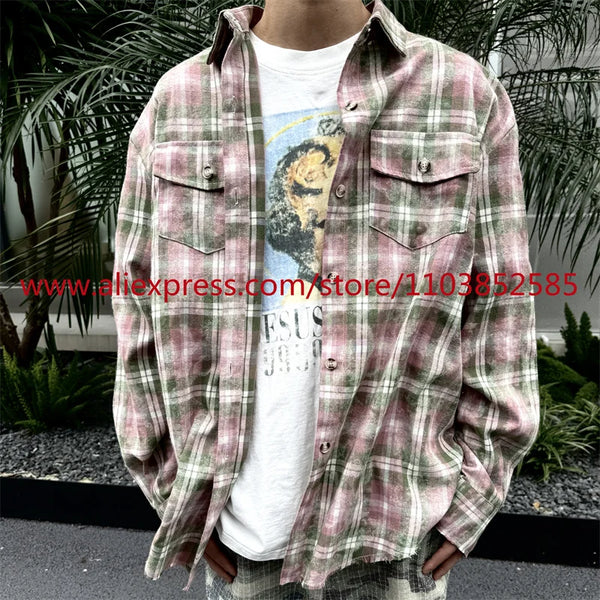 New 2024 Autumn Winter American Heavyweight Vintage Workwear Shirt Men's Coat Loose And Versatile Collar Tops Clothing Flannel