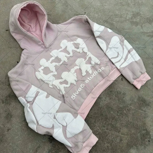 Retro Gothic Trend Letter Pattern Printed Oversized Hoodie Mens Fashio