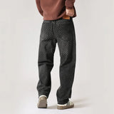 men streetwear fashion hip hop loose casual print black plaid denim pant jeans man vibe straight cowboy baggy jeans trousers ripped baggy denim