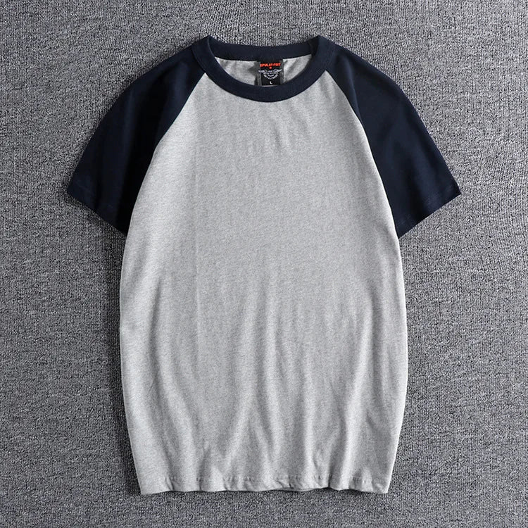 Glitchcore Anime panel – Summer Short Sleeved Mens New Retro Stitching Contrast Color