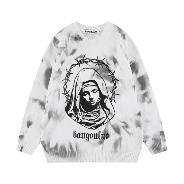 varsity flame pullover for men with bold graphic knit design, perfect for 2025 fashion, street fashion menswear trend for sea
