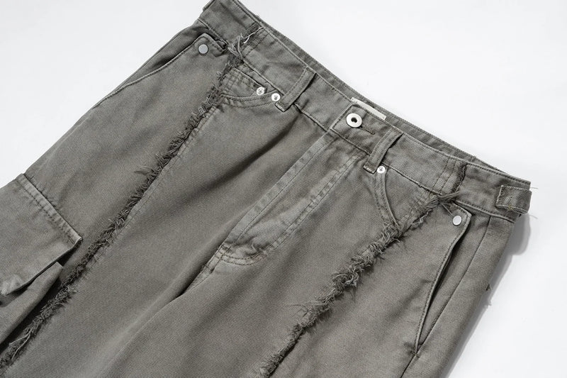 y2k streetwear tassel multi pocket jeans for men straight solid baggy cargo pants pantalones hombre casual denim trousers 1 unique cargo style 501