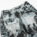 vintage dirty tie dye baggy jeans men multi pocket loose white straight jeans trousers luxury designer oversized denim pant unique jeans style 2942