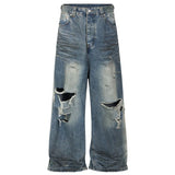 mens fashion ripped jeans blue straight baggy jeans trousers luxury designer loose casual distressed denim pants male unique jeans style 1129
