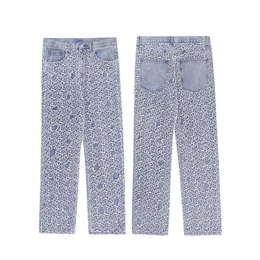 2023 cool design ripped hole mesh gothic blue baggy men jeans pants new fashion straight hip hop denim trousers pantalon homme stacked flare jeans