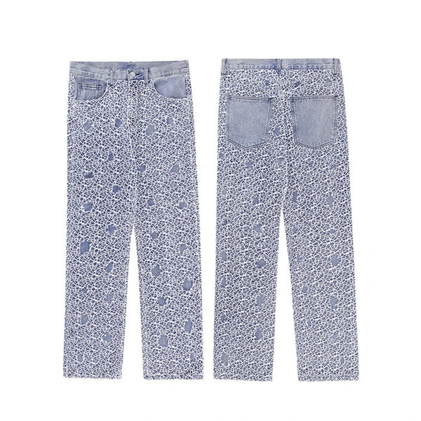 2023 cool design ripped hole mesh gothic blue baggy men jeans pants new fashion straight hip hop denim trousers pantalon homme stacked flare jeans