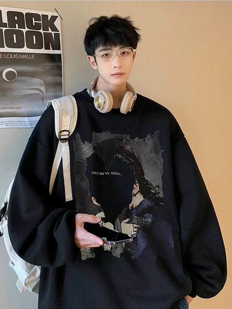 Mens Oversized Love No Watting Letter Graphic Sweatshirts 2025 Korean