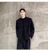 men 2 pieces sets corduroy short jacket wide leg pant suits korean streetwear fashion loose casual retro coat baggy trousers unique shorts style 2810