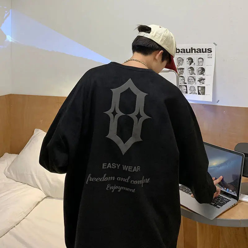 Suede Personalized Street Sweatshirt Men's American Loose Y2K Spring and Autumn Pullover