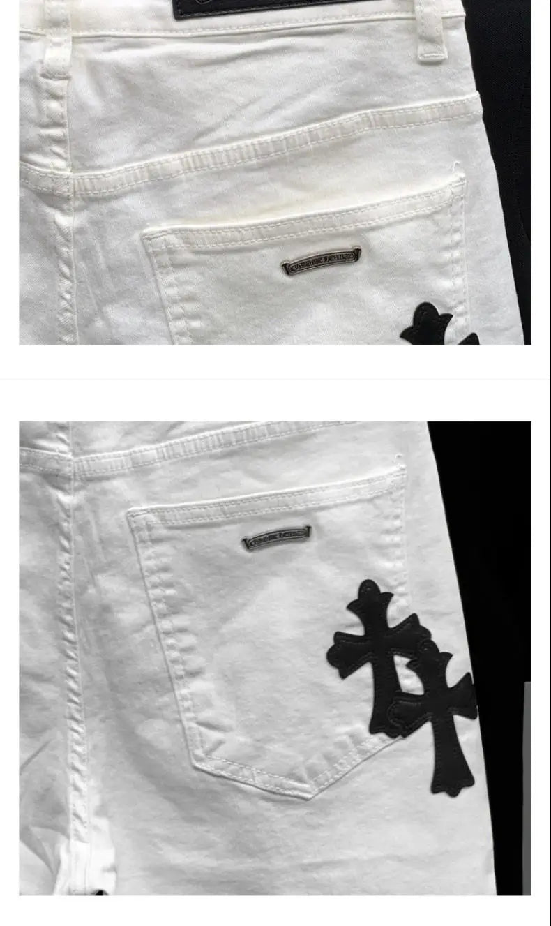 Summer Cotton Elastic Shorts Men's American Style Street Fashion Brand Embroidered