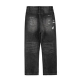 high street black washed straight jeans lowrise hip hop ripped jeans pants for men baggy vintage fashion wide denim pants women unique jeans style 5364
