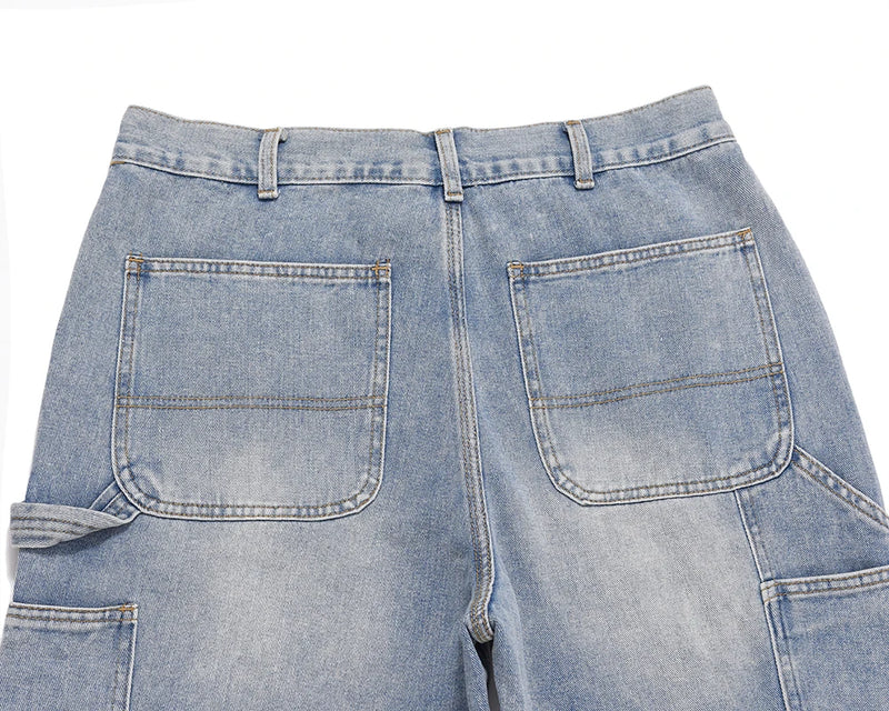 Harajuku Streetwear Y2K Sashes Straight Washed Men's Jeans Pockets Vintage Baggy Casual Cargos