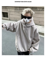 New Retro Button Neck Hooded Sweatshirts For Men Autumn Fleece Y2K Vintage Hoodies Hip Hop Fashion Streetwear Pullover Hoodie