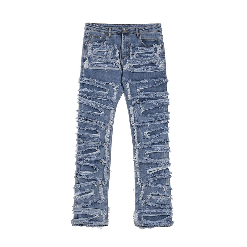 retro hole ripped distressed jeans for men straight washed harajuku hip hop loose denim trousers vibe style casual jean pants vintage washed jeans