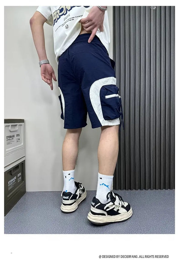 cargo shorts american fashion 2024 summer young men dark workwear casual half pants zipper big pocket beach shorts korean fashio baggy cargo bottoms