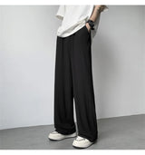 summer texture straight pants for men korean fashion baggy wide leg trousers casual drape pleated striped y2k pantalones hombre unique default style 506
