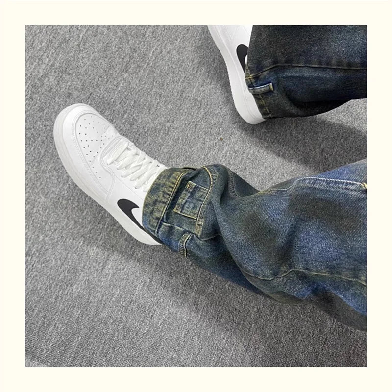 autumn hip hop graffiti painted baggy jeans mens y2l streetwear wide leg denim pants punk fashion distressed gradient jean unique jeans style 259
