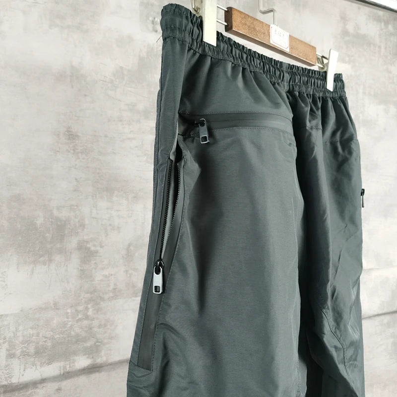 nylon deconstructed zipper up splicing cargo pant for mens black overalls streetwear function bilayer slim fit joggers pants unique joggers style 1387
