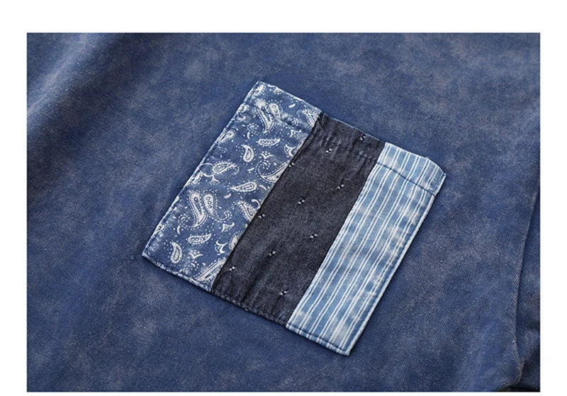 Anime Oversized shirt – Ancient Cloth Splicing Indigo Top Snowflake Heavy Industry W