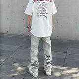 american gothic letter mens baggy jeans y2k retro harajuku straight denim trousers hip hop fashion printed jean man pants stacked flare jeans