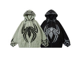 mens harajuku spider graffiti fleece jackets and coats hairy zipper hooded outerwear warm streetwear parkas loose bomber jack - variant style 583863 for streetwear fashion