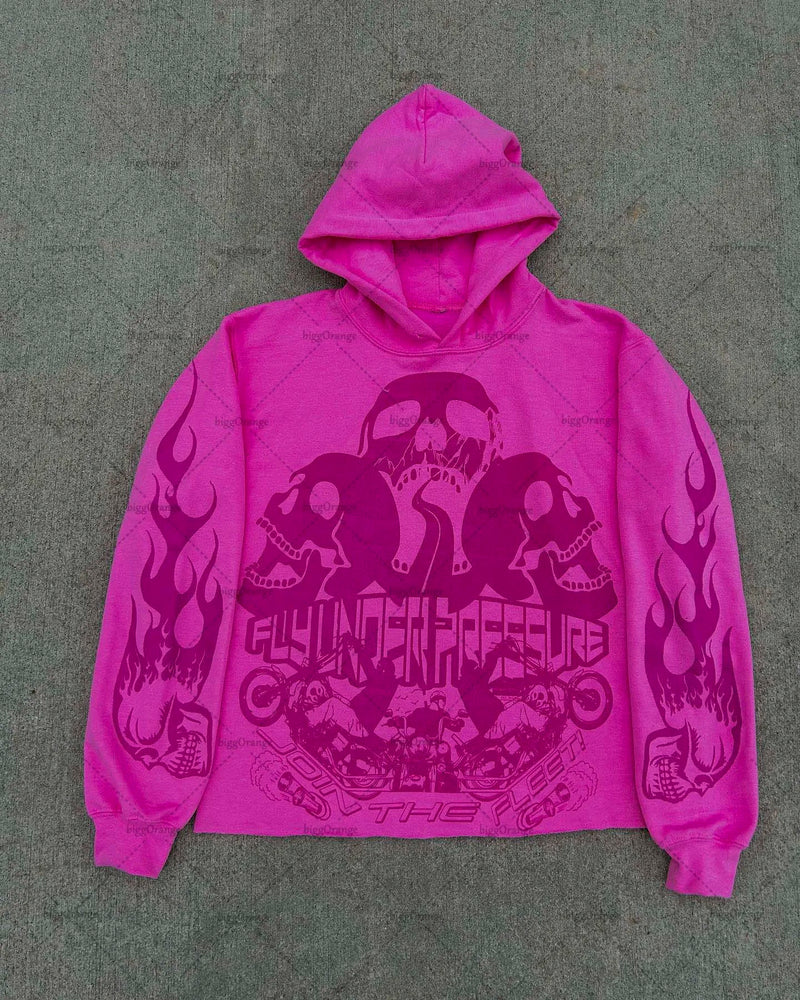 2023 New Trendy Gothic Punk Skull Bone Print Oversized Pullover Womens