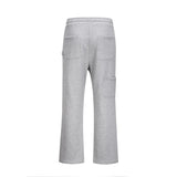 american streetwear gray flared sweatpant men double knee patch micro flare overalls harajuku casual patchwork sweat pants black unique joggers style 2961
