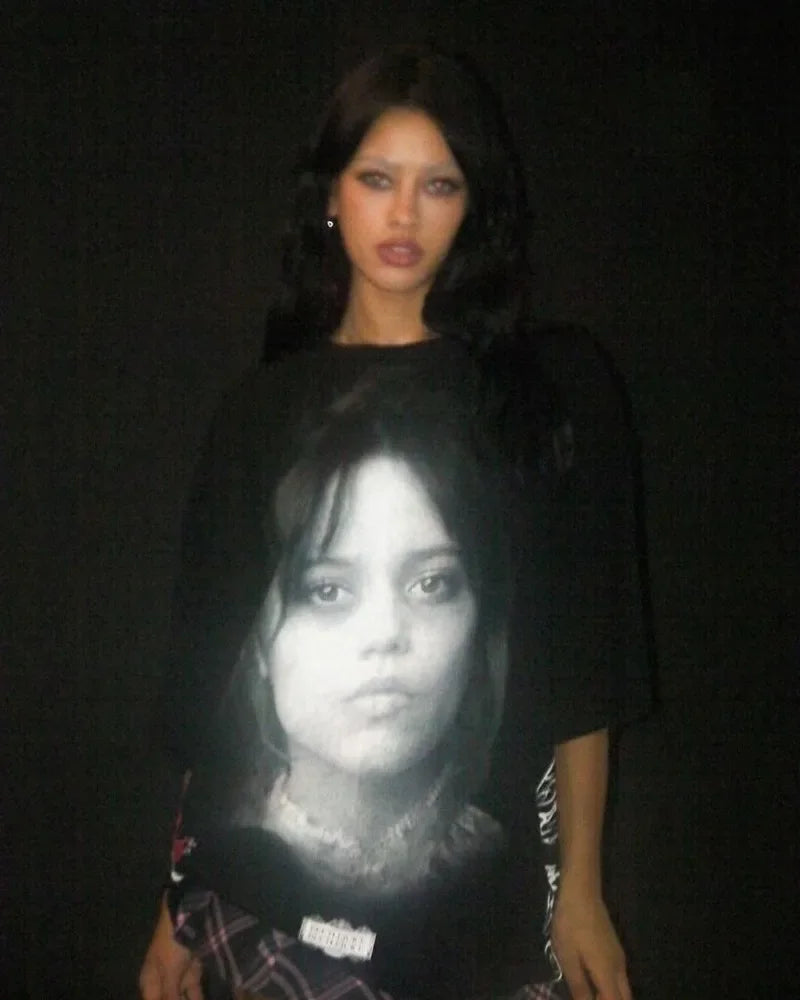 Vaporwave Aesthetic print tee – Y2K Harajuku Fashion Loose Portrait Print Oversized Short Sl