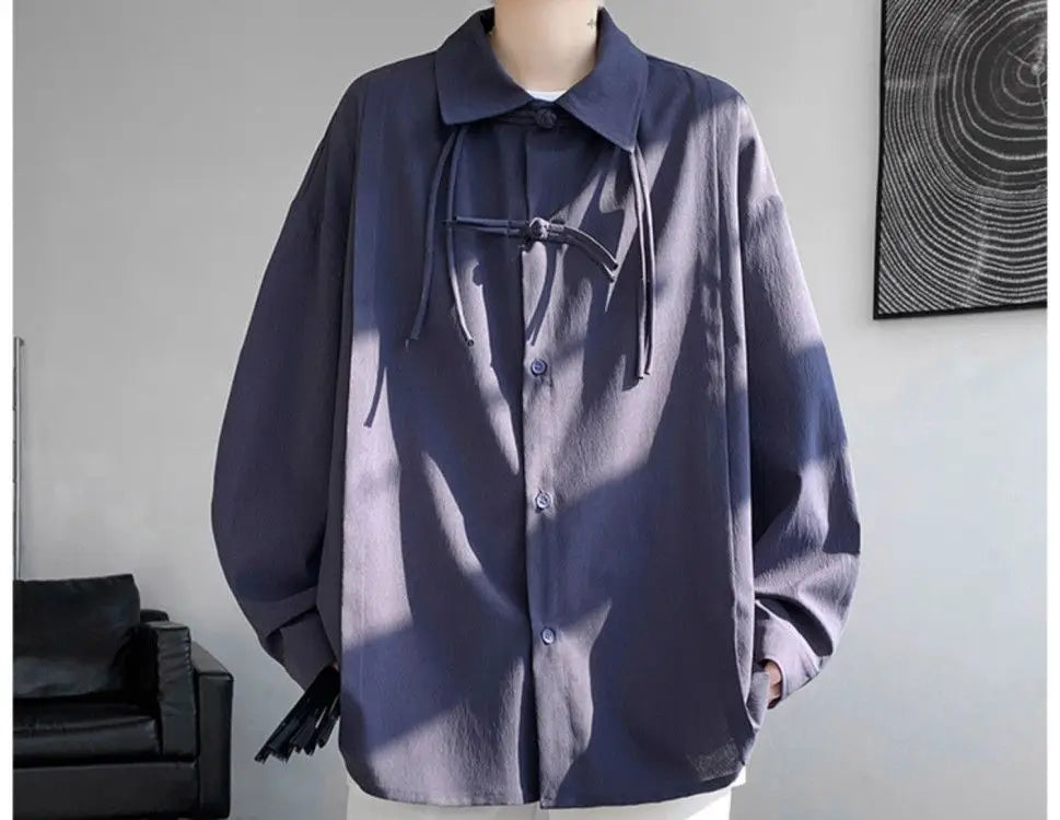 Shirts for men spring and autumn style national fashion design loose and versatile large size