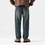 mens streetwear fashion loose casual plus size straight wide leg denim baggy jeans pants boyfriend jeans trousers vintage washed jeans