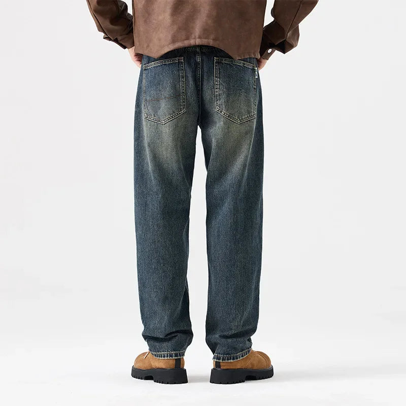 mens streetwear fashion loose casual plus size straight wide leg denim baggy jeans pants boyfriend jeans trousers vintage washed jeans