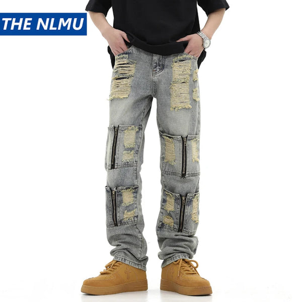 2024 ripped jeans high street straight trousers destroyed hole baggy denim pants vintage retro hip hop 1 ripped baggy denim