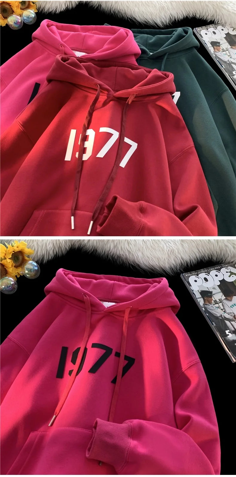 2024 New Men Hoodies Large Size Casual Male Clothing 1977 Print Fashio