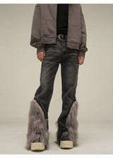 harajuku denim straight jeans men trousers high street zipper detachable fur bottom streetwear casual loose joggers jean pants unique joggers style 3973