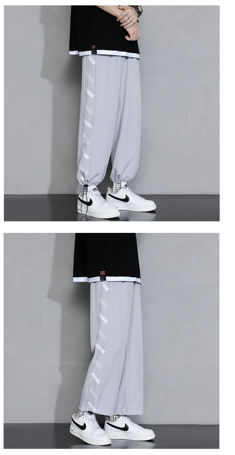 summer side letter printed straight pants mens drawstring sports joggers sweatpants y2k streetwear baggy casual trousers unique joggers style 912