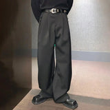 mens casual suit trousers buckle decoration british straight pants streetwear fashion niche commuter pants mens clothing 2024 clean everyday pants