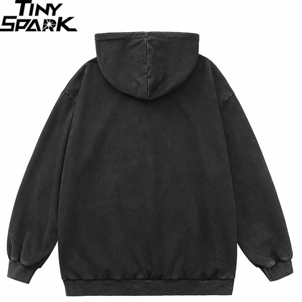2023 Hip Hop Streetwear Hoodie Sweatshirt Washed Retro Graphic Lightni