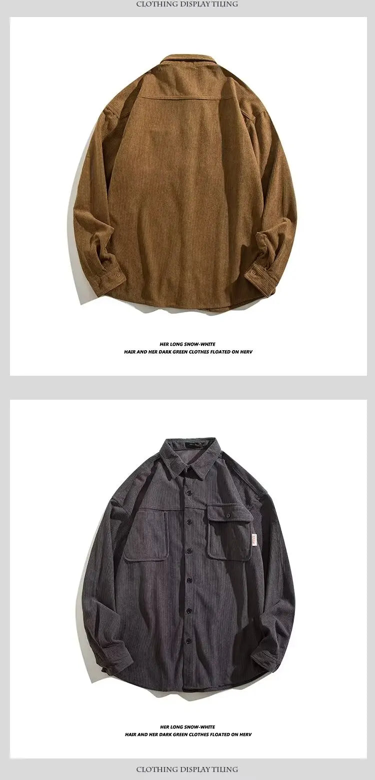 American Corduroy Cotton Shirt Man Thickening Long Sleeve Brand Trendy French Style Designer Loose Casual Workwear Coats