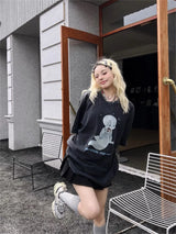 Vintage Retro Cartoon anime washed  high street  summer loose fashion casual T-shirt Tops