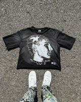 American High Street Fashion Cartoon Portrait Printed Oversized T-shirt Women Y2k Goth Harajuku Casual Versatile Short-sleeved