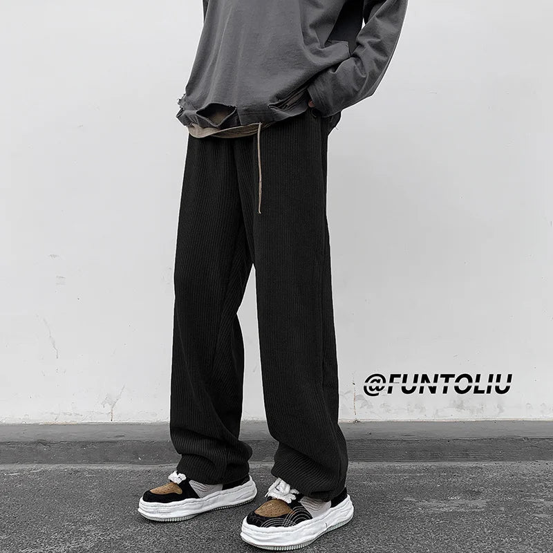 spring brown black corduroy pants men fashion retro casual pants men streetwear loose hip hop straight pants mens trousers m 2xl minimalist street pants