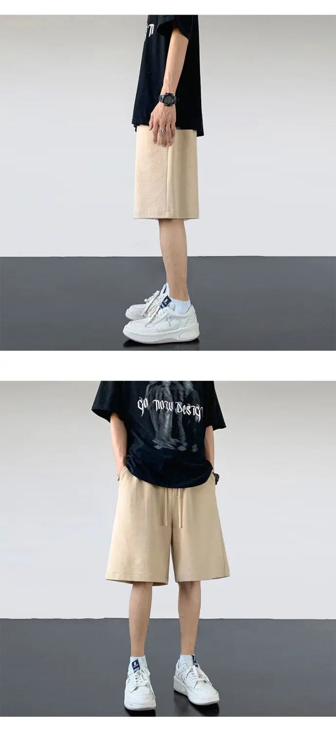 korean sports shorts men new summer hot style loose casual waffle five point pants teenagers solid color versatile niche pants unique shorts style 2126