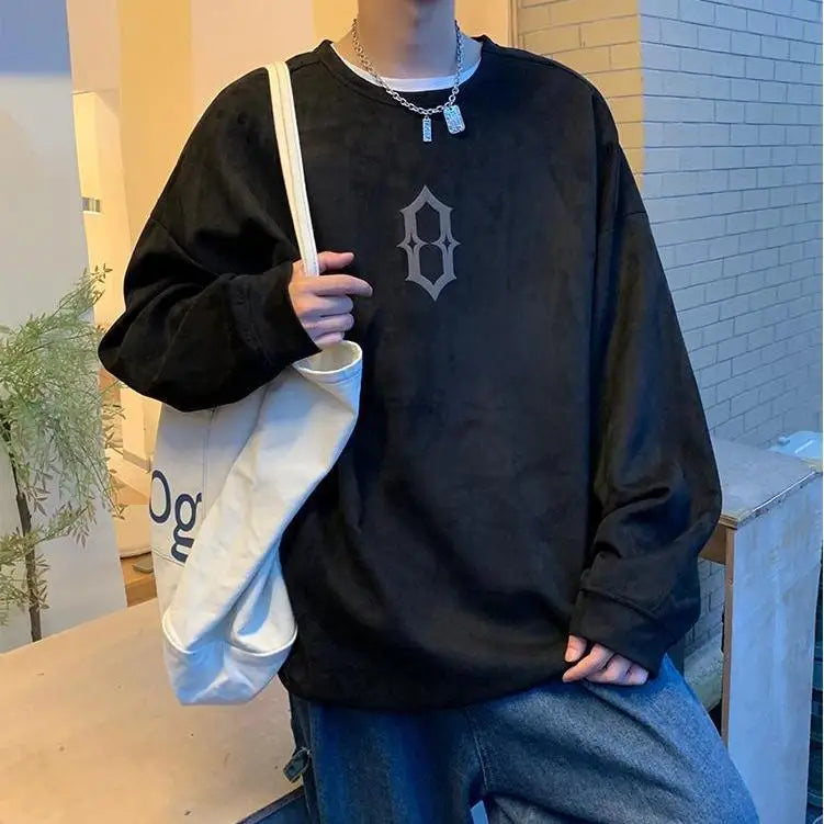 Super Hot Korean Suede Personalized Street Sweatshirt Men's American Loose Y2K Spring and Autumn Pullover Jacket Retro Ins Top