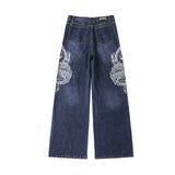 mens black baggy jeans dragon embroidered straight jeans streetwear hip hop loose trousers male luxury designer denim pants unique jeans style 1998