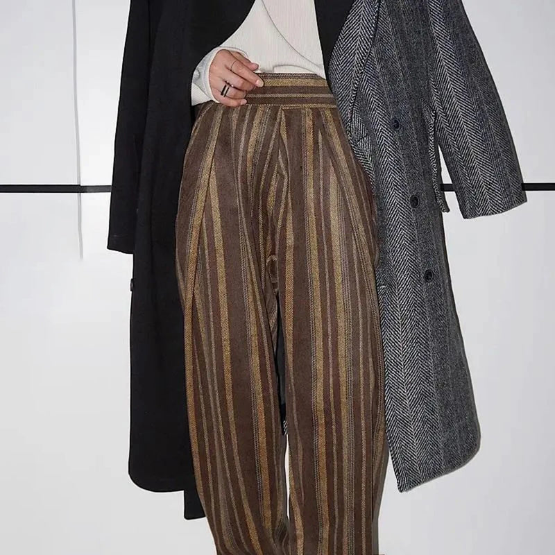 mens trousers plush stripes contrast color casual pants autumn streetwear fashion all match straight pants mens clothing 2024 urban fashion pants