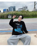 Graphic Blue Bear Kawaii Print Pullovers Hoodies For Men Autumn Fleece