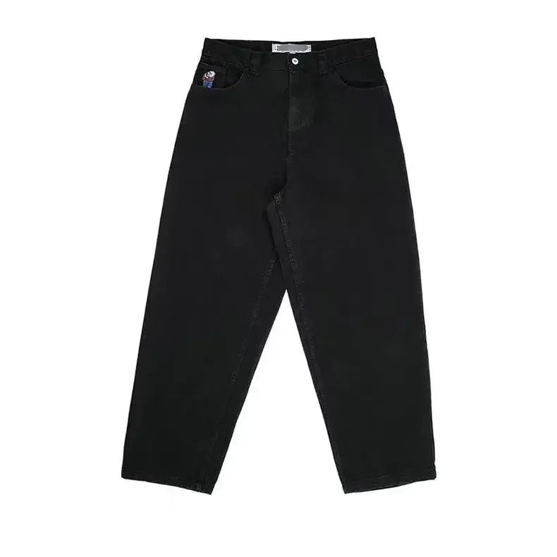 retro blue hip hop big boy jeans y2k pants streetwear gothic cartoon embroidery baggy jeans punk rock high waist wide trouser unique jeans style 4661