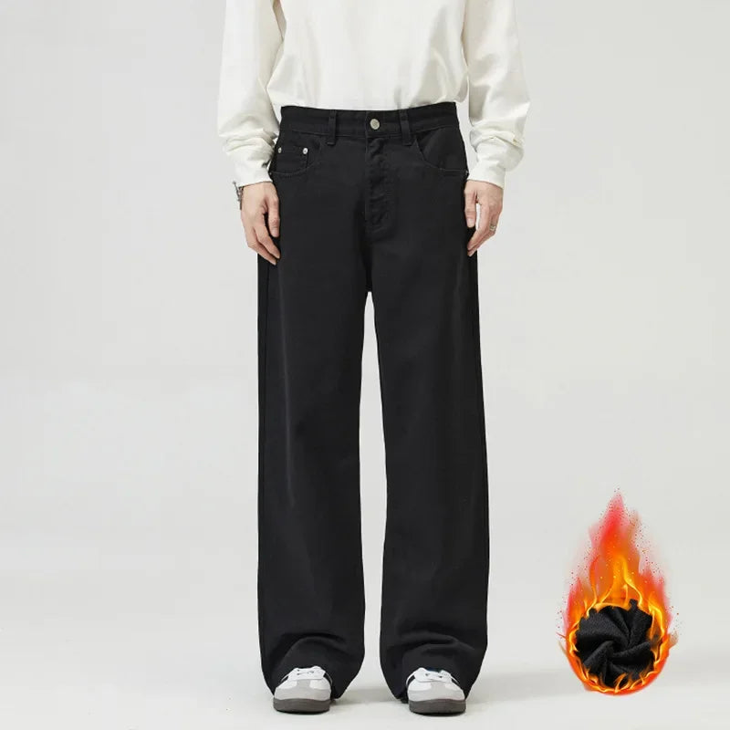 men solid color denim wide leg straight streetwear fashion loose casual jeans pants women y2k jeans trousers unique jeans style 1836