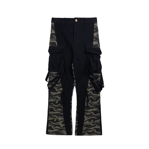 men patchwork camouflage cargo pants streetwear side pockets harajuku joggers unisex hip hop baggy loose straight flare trousers unique joggers style 2835